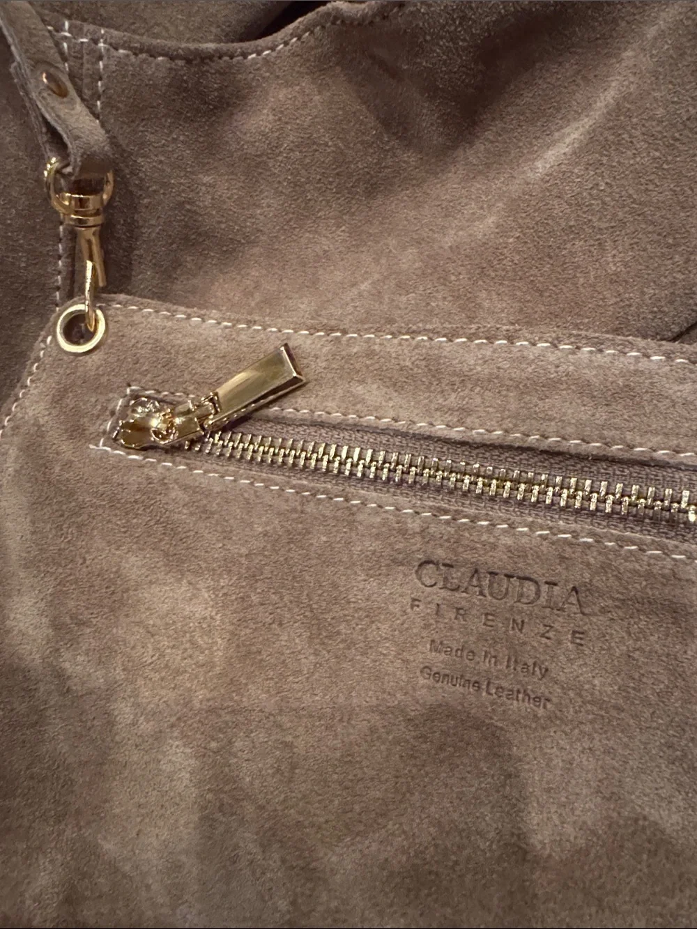 Italia Claudia Firenze Genuine Leather Suede Hobo Tote - Brown / Taupe - New